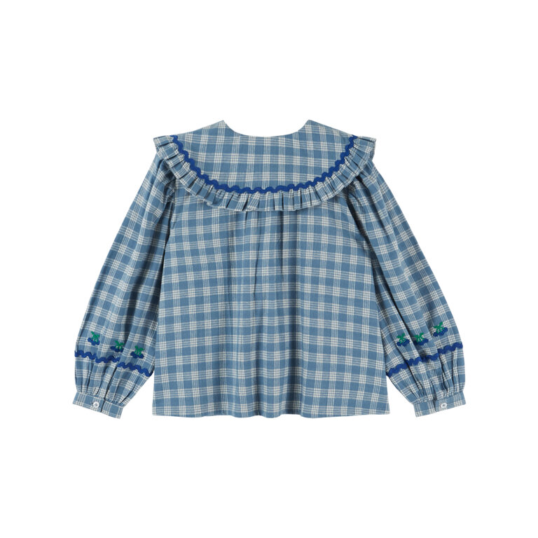 Emile et Ida EMILE ET IDA blouse meisje Grand Col Carreau Carreaux Celestine (blauw geruit)