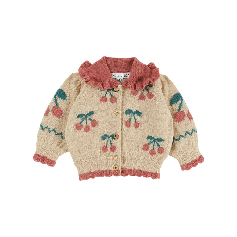 Emile et Ida EMILE ET IDA vest meisje Intarsia Cerises Cerises (crème met kersen)