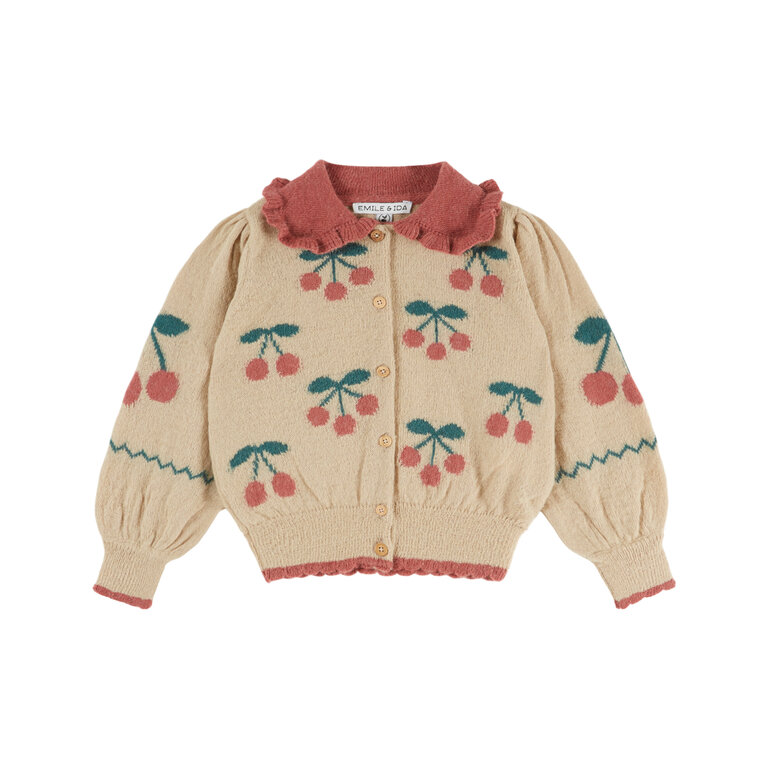 Emile et Ida EMILE ET IDA vest meisje Intarsia Cerises Cerises (crème met kersen)