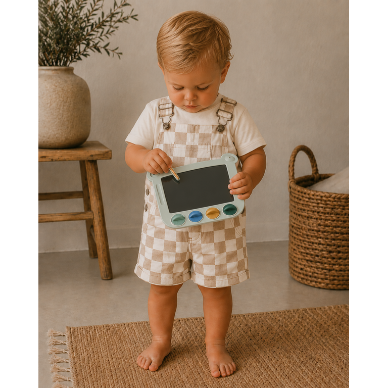 The New The New tuinbroek jongen Twill Dungarees Humus Check (bruin geruit)
