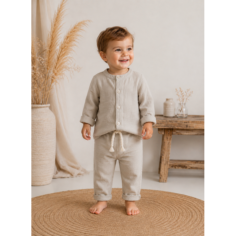 1+ in the family 1+ IN THE FAMILY shirt baby Pubol beige wit lange mouw