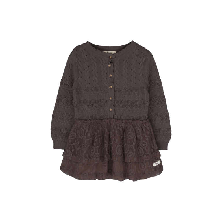 Baje Studio BAJE gebreide jurk meisje Yole Brown Choco (chocoladebruin)