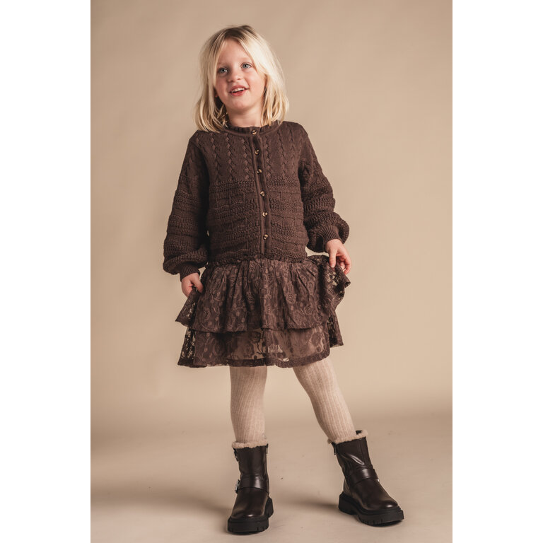Baje Studio BAJE gebreide jurk meisje Yole Brown Choco (chocoladebruin)