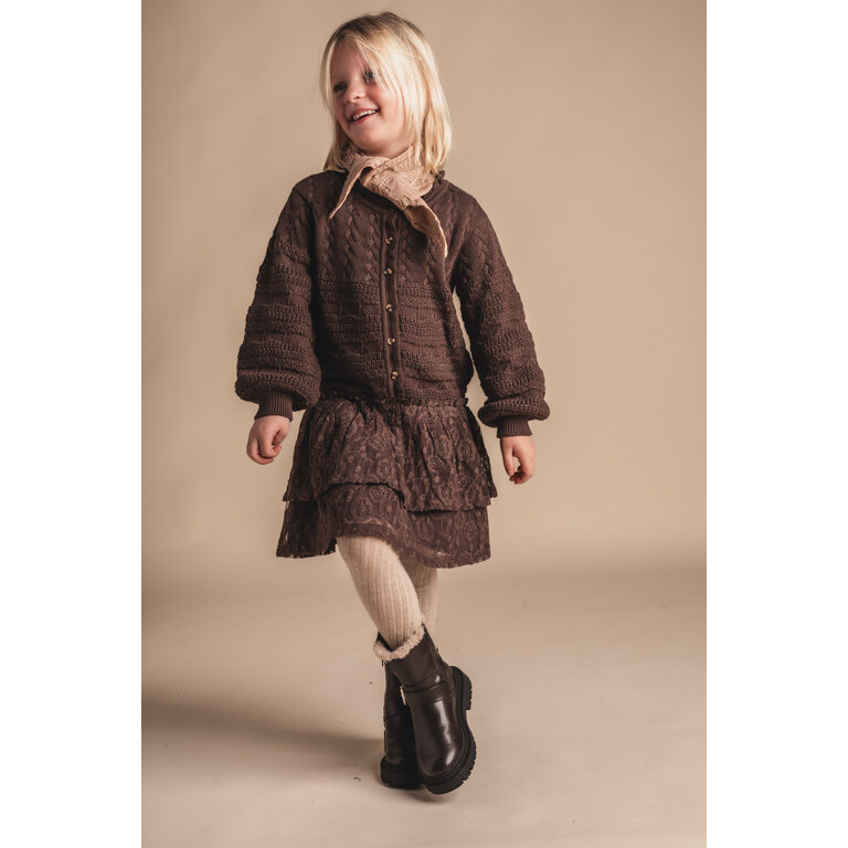 Baje Studio BAJE gebreide jurk meisje Yole Brown Choco (chocoladebruin)