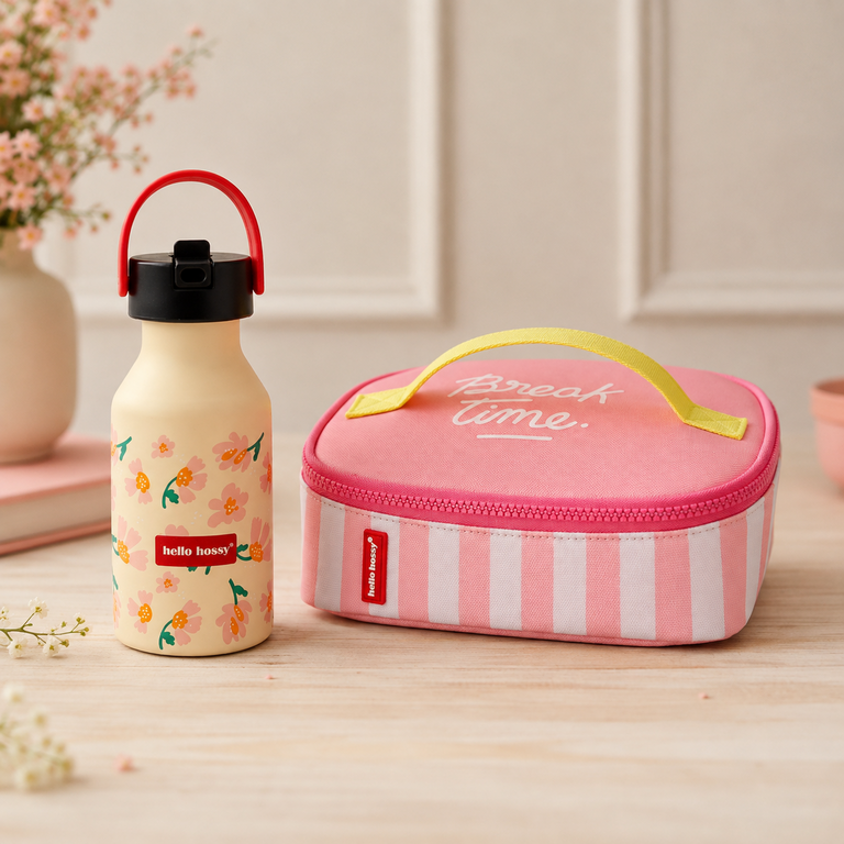 Hello Hossy  HELLO HOSSY isotherm lunchzakje kind Pink Stripes roze gestreept geïsoleerd lunchtasje