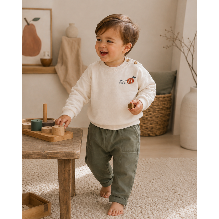 PLAY UP PLAY UP fleece sweater trui kind Sketches Ecru (gebroken wit)
