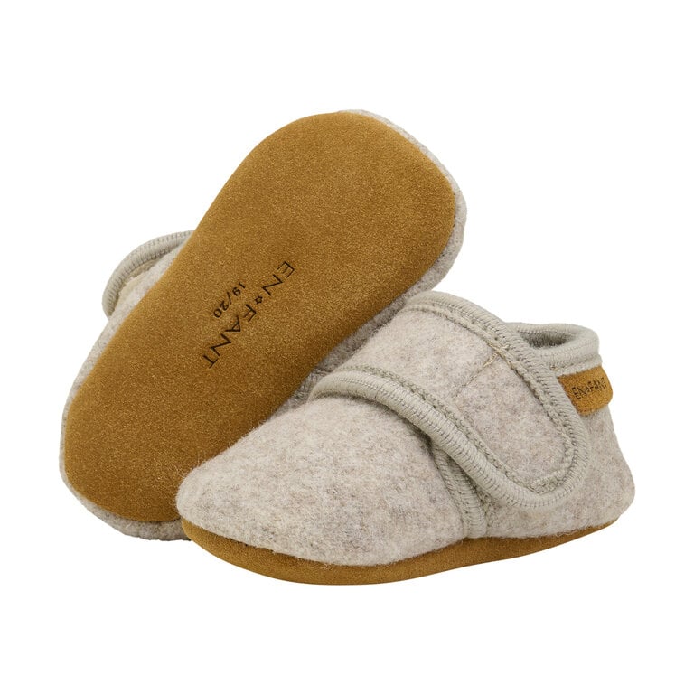 EN FANT EN FANT wollen slofjes baby Sand Melange (zand gemêleerd)