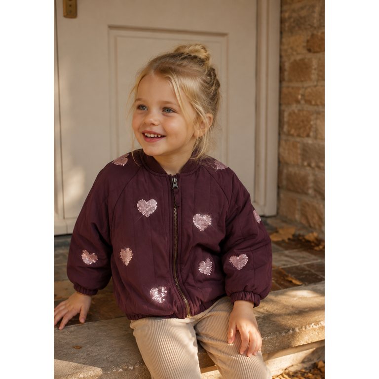 Konges Sløjd KONGES SLØJD winterjas bomberjack meisje Juno Sequin Bomber Jacket Decadent Chocolate (bordeauxrood)