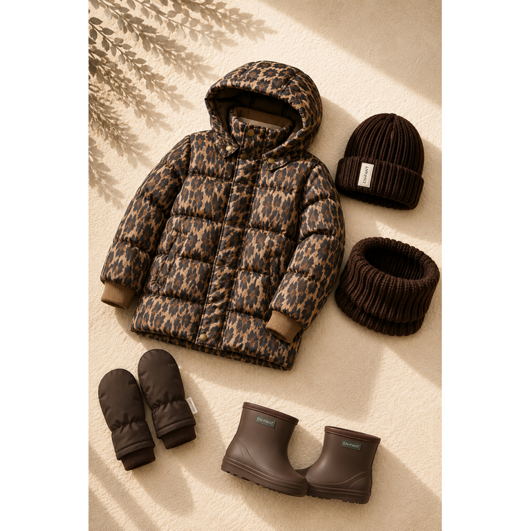 EN FANT EN FANT winterjas meisje Jacket Quilt AOP Pine Bark (donkerbruin)