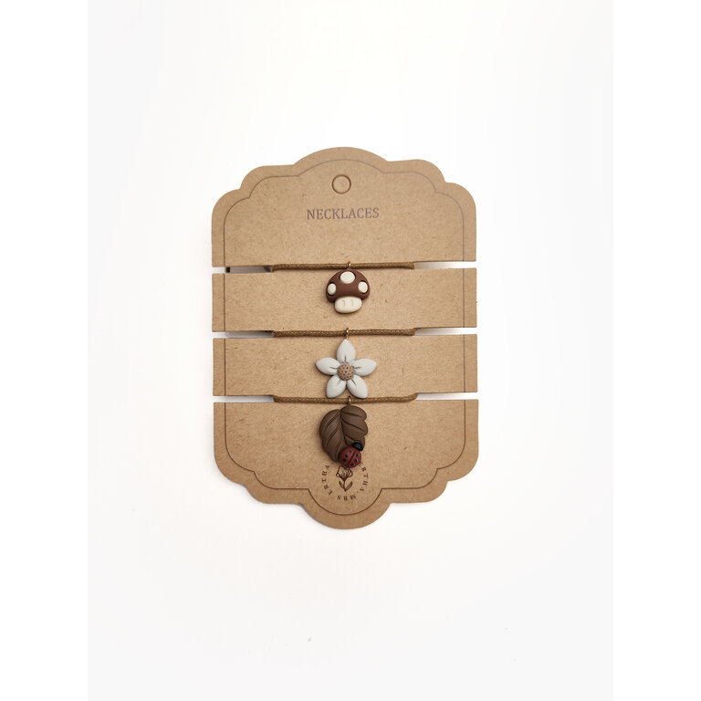 Mrs Ertha Mrs Ertha kettingen meisje 3-pack Mushroom Flower Leaf bruin