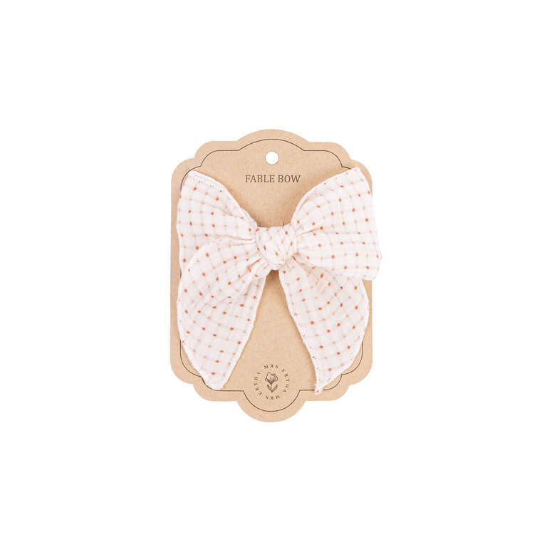 Mrs Ertha Mrs Ertha haarclip meisje Fable Bow Clip Organic Squares Ecru (gebroken wit)