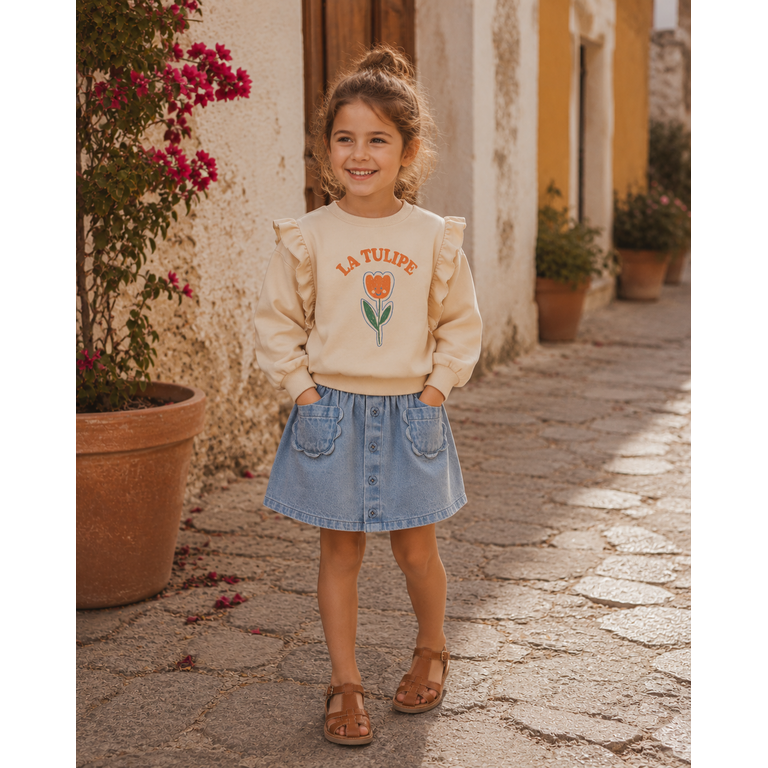 Emile et Ida EMILE ET IDA sweater meisje Volant Tulipe Farine (gebroken wit)