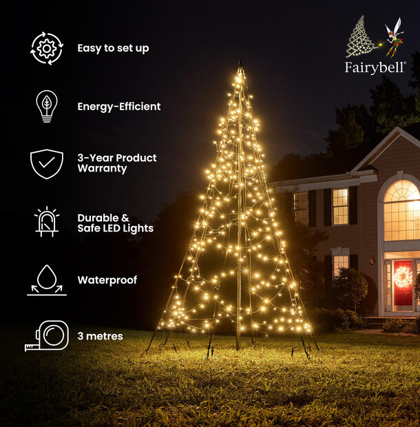 Fairybell | 3 metres | 360 LED lights | Including mast | Warm white