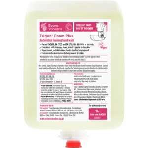 Evans Vanodine International Evans Trigon Foam Plus - Unperfumed Bacterial Hand Wash Cartridge Pack 6x1ltr
