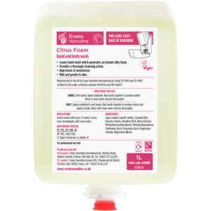 Evans Vanodine International Evans Citrus Foam - Foaming Hand Wash Cartridge Pack 6x1ltr