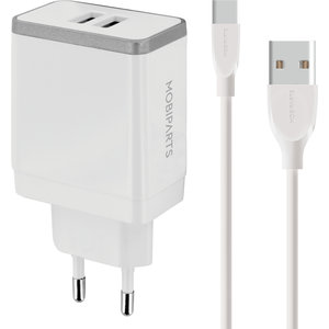 Mobiparts Wall Charger Dual USB 24W/4.8A + USB-C Cable White