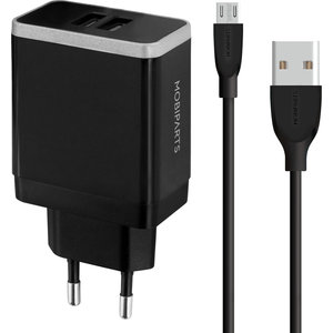 Mobiparts Wall Charger Dual USB 24W/4.8A + Micro USB Cable Black