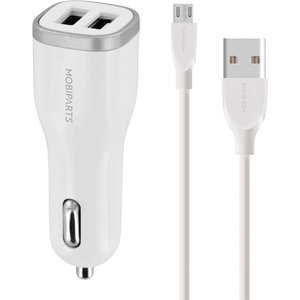 Mobiparts Car Charger Dual USB 24W/4.8A + Micro USB Cable White