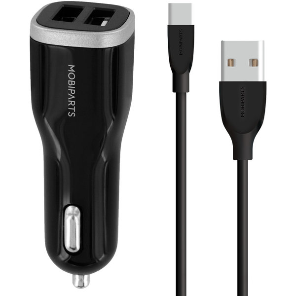 Mobiparts Mobiparts Car Charger Dual USB 12W/2.4A + USB-C Cable Black
