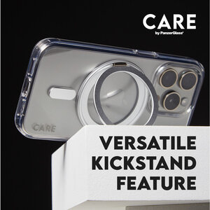 CARE by PanzerGlass Feature Case Transparent w. Silver Kickstand & MagSafe iPhone 16 Plus