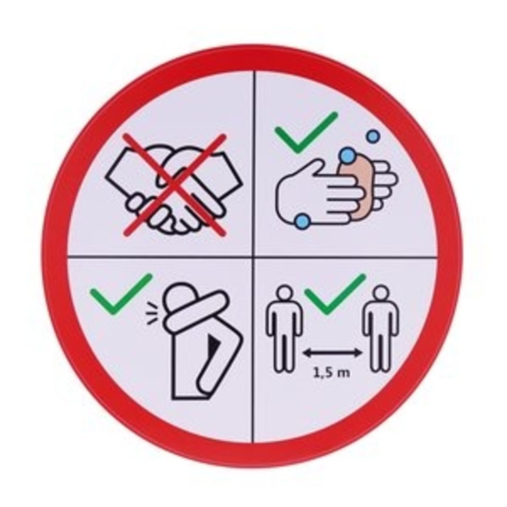 Covid Waarschuwings vloersticker - Raam etc. houd afstand - rond - 200 mm