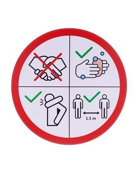 Covid Waarschuwings vloersticker - Raam etc. houd afstand - rond - 200 mm