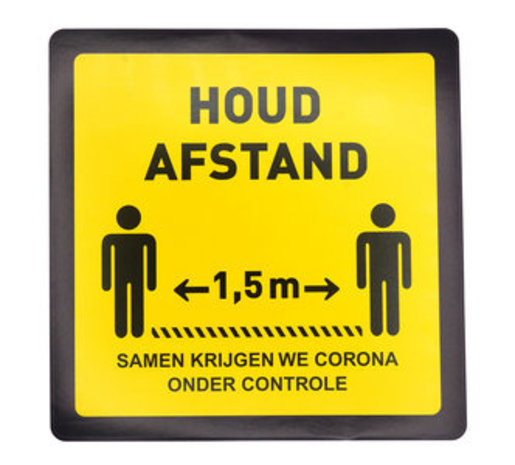 Covid Waarschuwings vloersticker - Raam etc.. houd afstand - vierkant - 200 mm Covid Waarschuwings vloersticker - Raam etc.. houd afstand - vierkant - 200 mm