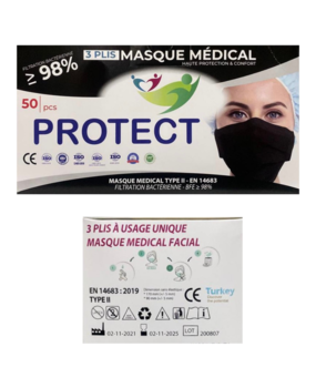 Medische  mondmaskers  zwart type IIR / per50st Medische  mondmaskers  zwart type IIR / per50st