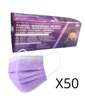 Masque buccaux  jetable violet /50pc