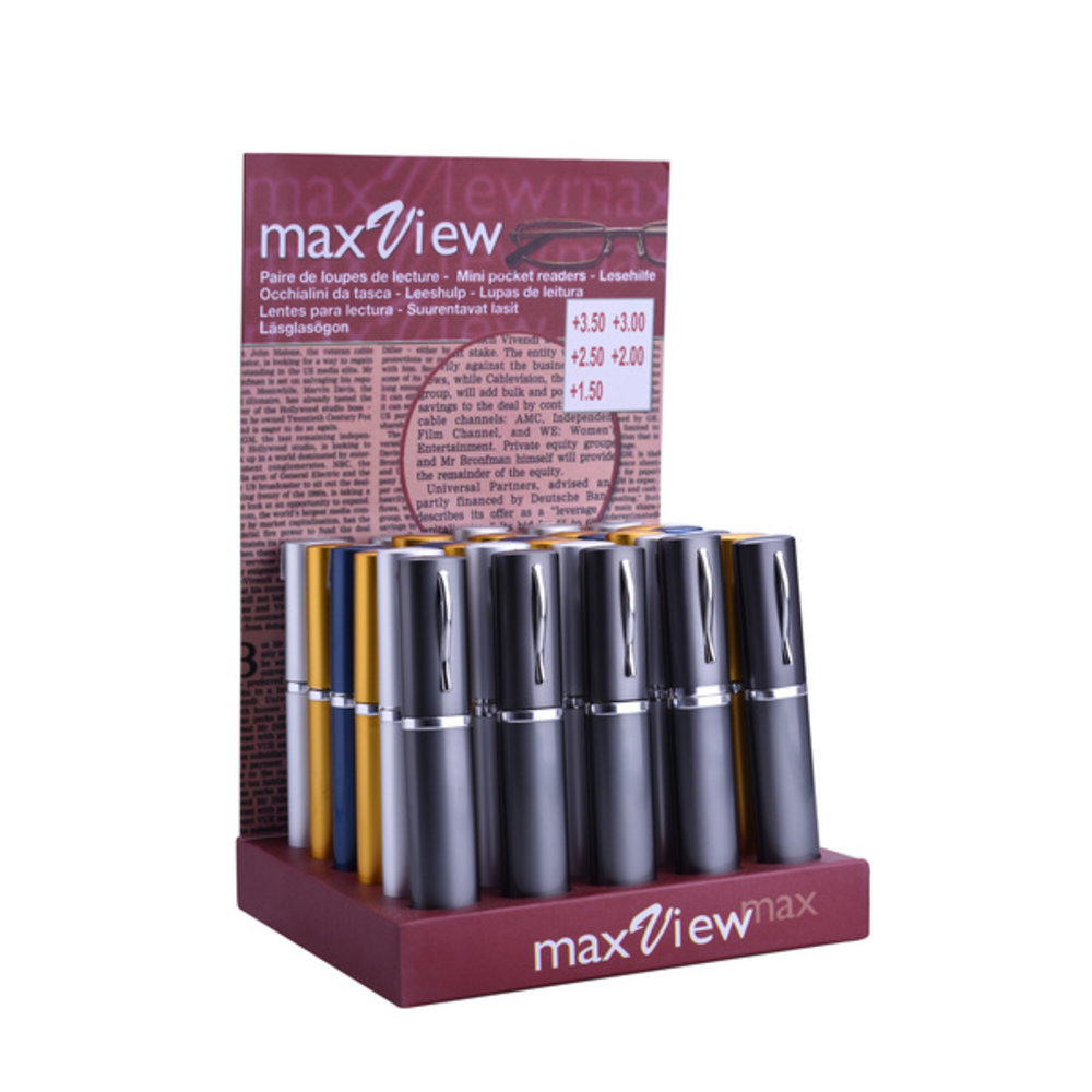 Reading glasses in metal tube display of 30 pieces Reading glasses in metal tube display of 30 pieces