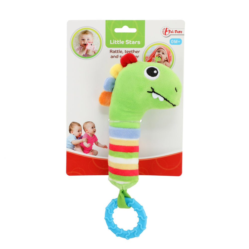 Baby rammelaar + bijtring + pieper 'Dino' Baby rammelaar + bijtring + pieper 'Dino'