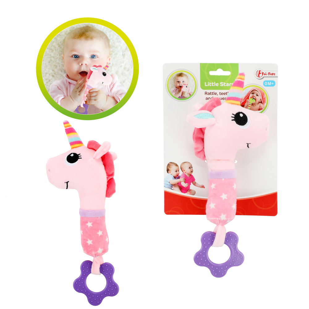 Baby rattle + teether + squeaker 'Unicorn'