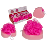 Présentoir de 12 pièces coeur éponge de bain 12 cm Présentoir de 12 pièces coeur éponge de bain 12 cm