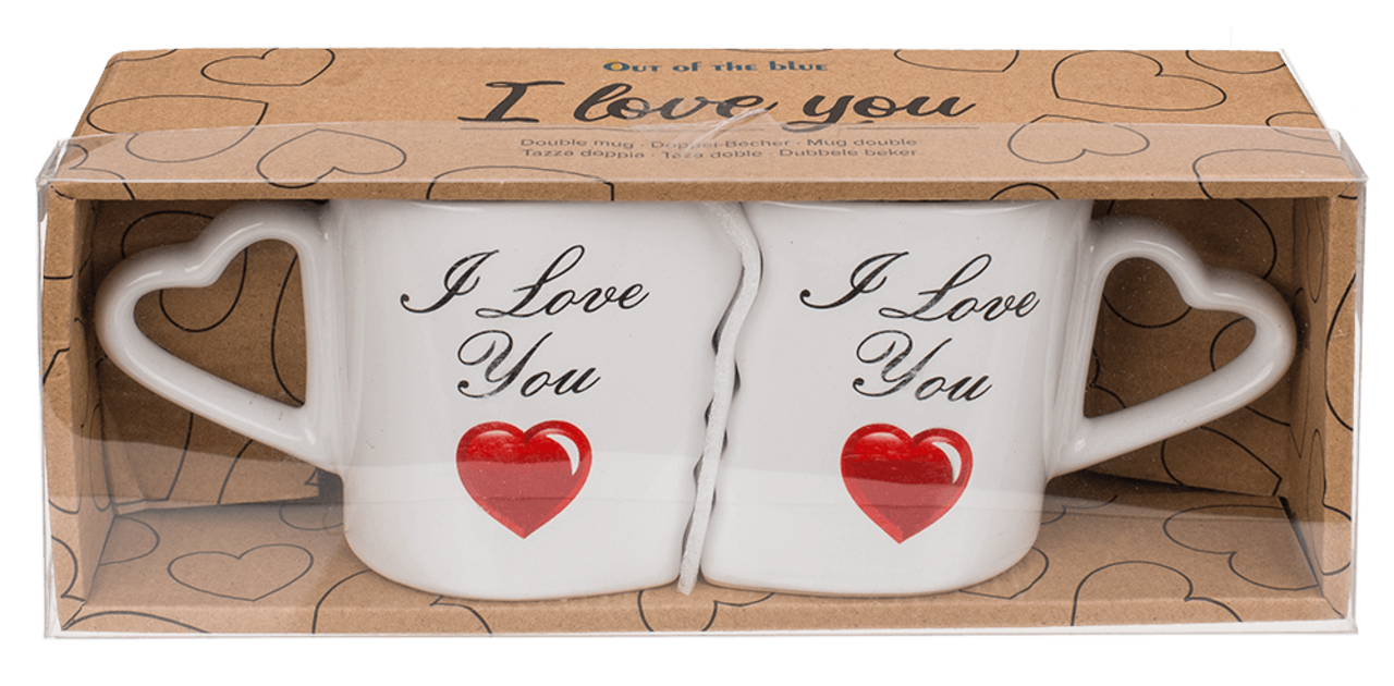Set van 2 in geschenkbox Dubbele mok I love you 8,5x9cm Set van 2 in geschenkbox Dubbele mok I love you 8,5x9cm