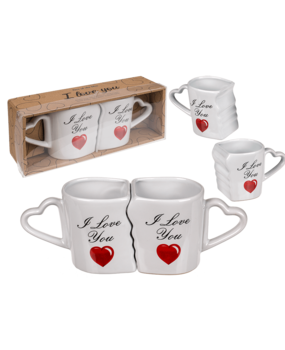 Set van 2 in geschenkbox Dubbele mok I love you 8,5x9cm Set van 2 in geschenkbox Dubbele mok I love you 8,5x9cm