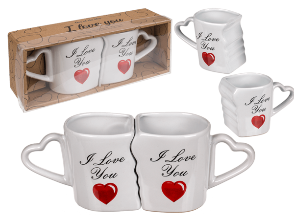 Set van 2 in geschenkbox Dubbele mok I love you 8,5x9cm Set van 2 in geschenkbox Dubbele mok I love you 8,5x9cm