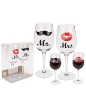 Set van 2 wijnglazen Mrs & Mr