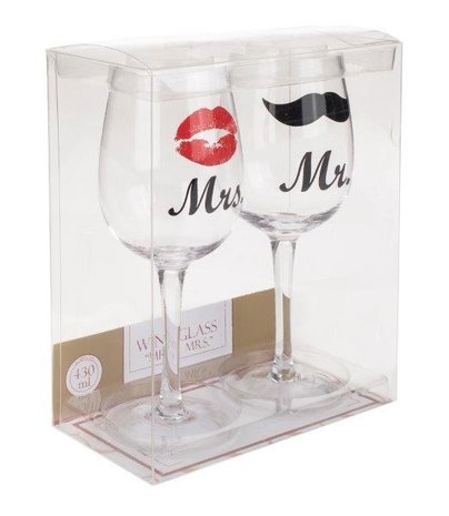 Set of 2 wine glasses Mrs & Mr