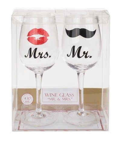 Set of 2 wine glasses Mrs & Mr