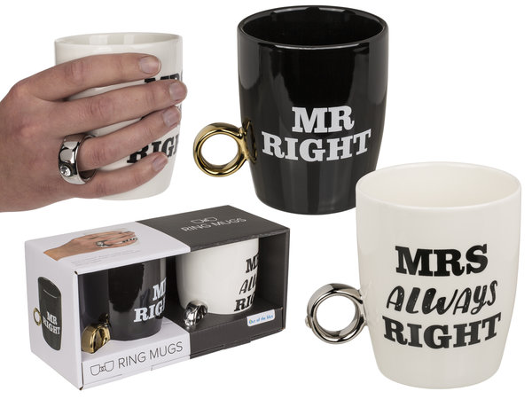 Set of 2 ring mugs Mrs alway right & Mr right
