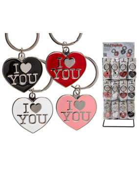 Display of 48 metal key rings I love you 4cm 4 assorted Display of 48 metal key rings I love you 4cm 4 assorted