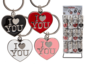 Display of 48 metal key rings I love you 4cm 4 assorted