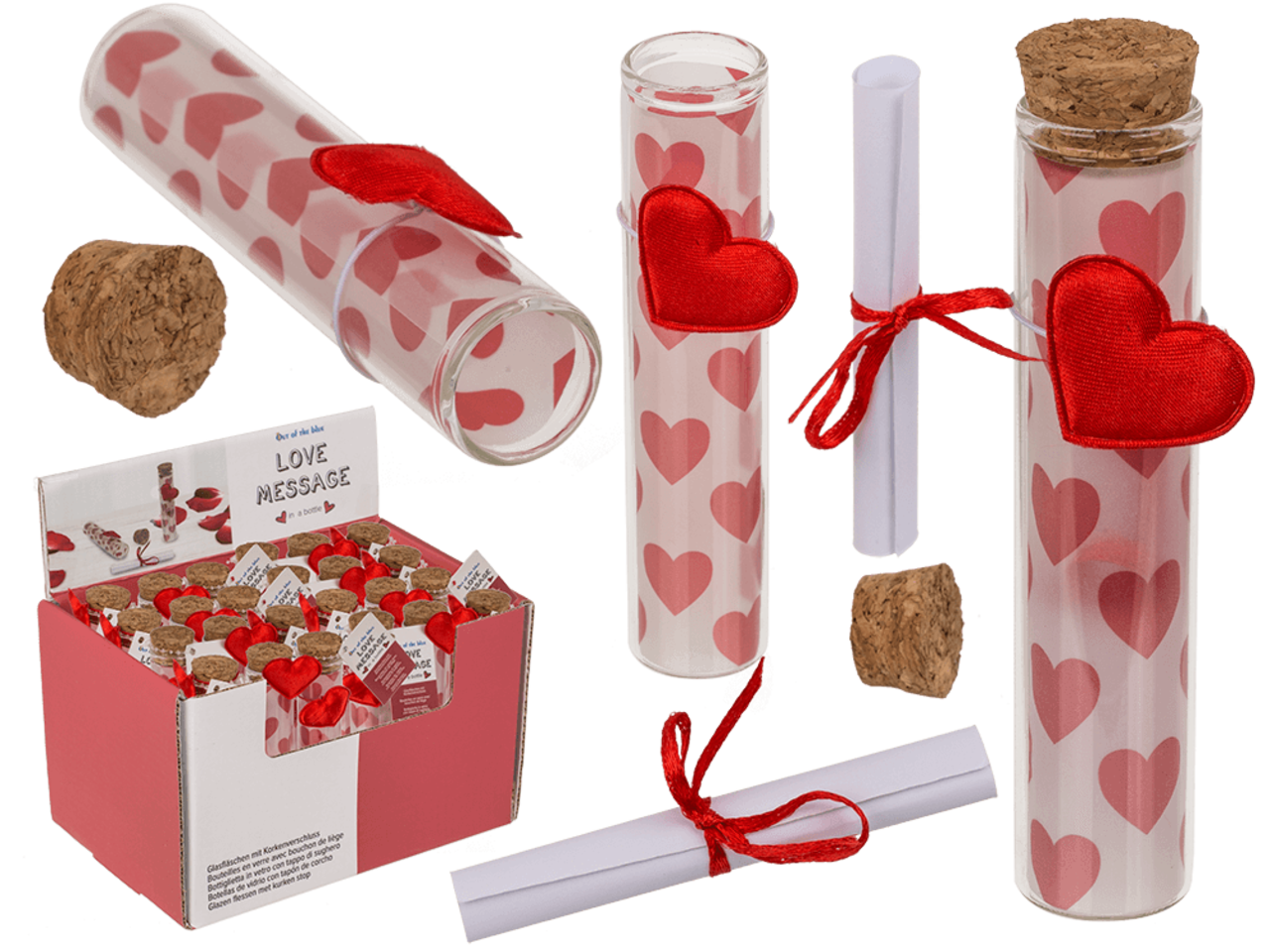 Présentoir de 24 tubes message d'amour 11cm Présentoir de 24 tubes message d'amour 11cm