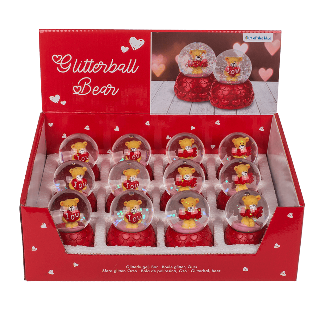 Présentoir de 12 oursons boule à paillettes 6,7x5,5cm 2 assortis