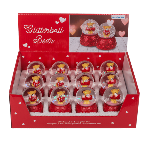 Présentoir de 12 oursons boule à paillettes 6,7x5,5cm 2 assortis