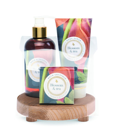 Home & Lifestyle Coffret cadeau pour le bain sur plateau en bois Home & Lifestyle Coffret cadeau pour le bain sur plateau en bois