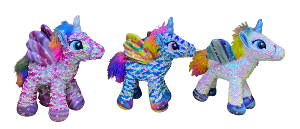 Glitter pailetten unicorn pluche 26cm, 3 kleuren assortie Glitter pailetten unicorn pluche 26cm, 3 kleuren assortie