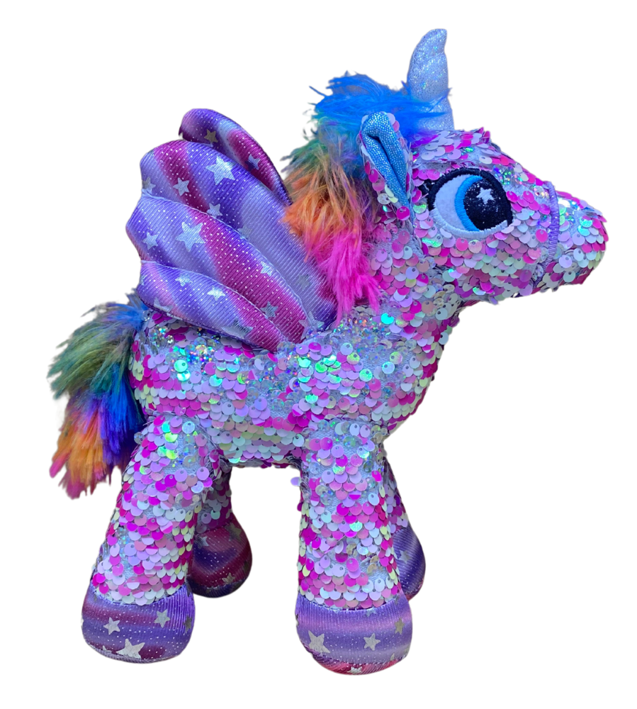 Peluche licorne à picots pailletés 26cm, 3 couleurs assorties Peluche licorne à picots pailletés 26cm, 3 couleurs assorties