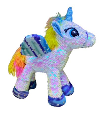 Peluche licorne à picots pailletés 26cm, 3 couleurs assorties Peluche licorne à picots pailletés 26cm, 3 couleurs assorties