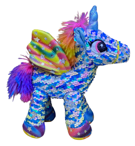 Glitter pailetten unicorn pluche 26cm, 3 kleuren assortie Glitter pailetten unicorn pluche 26cm, 3 kleuren assortie
